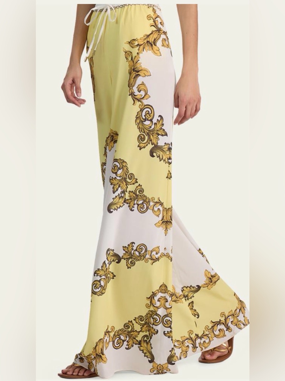 Alice + Olivia Yellow and White Baroque Wide-Leg Pants - Picture 4 of 6
